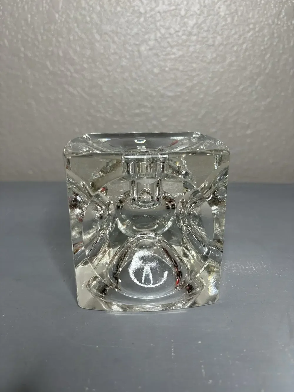 MCM RUDOLF JURNIKL Bohemian Glass Cube Optic Candle Holder Taper Or Votives
